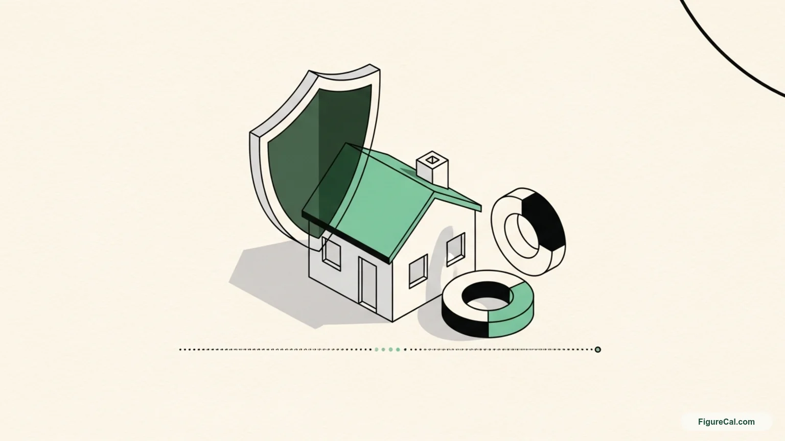 Editorial illustration of a house under a shield representing private mortgage insurance
