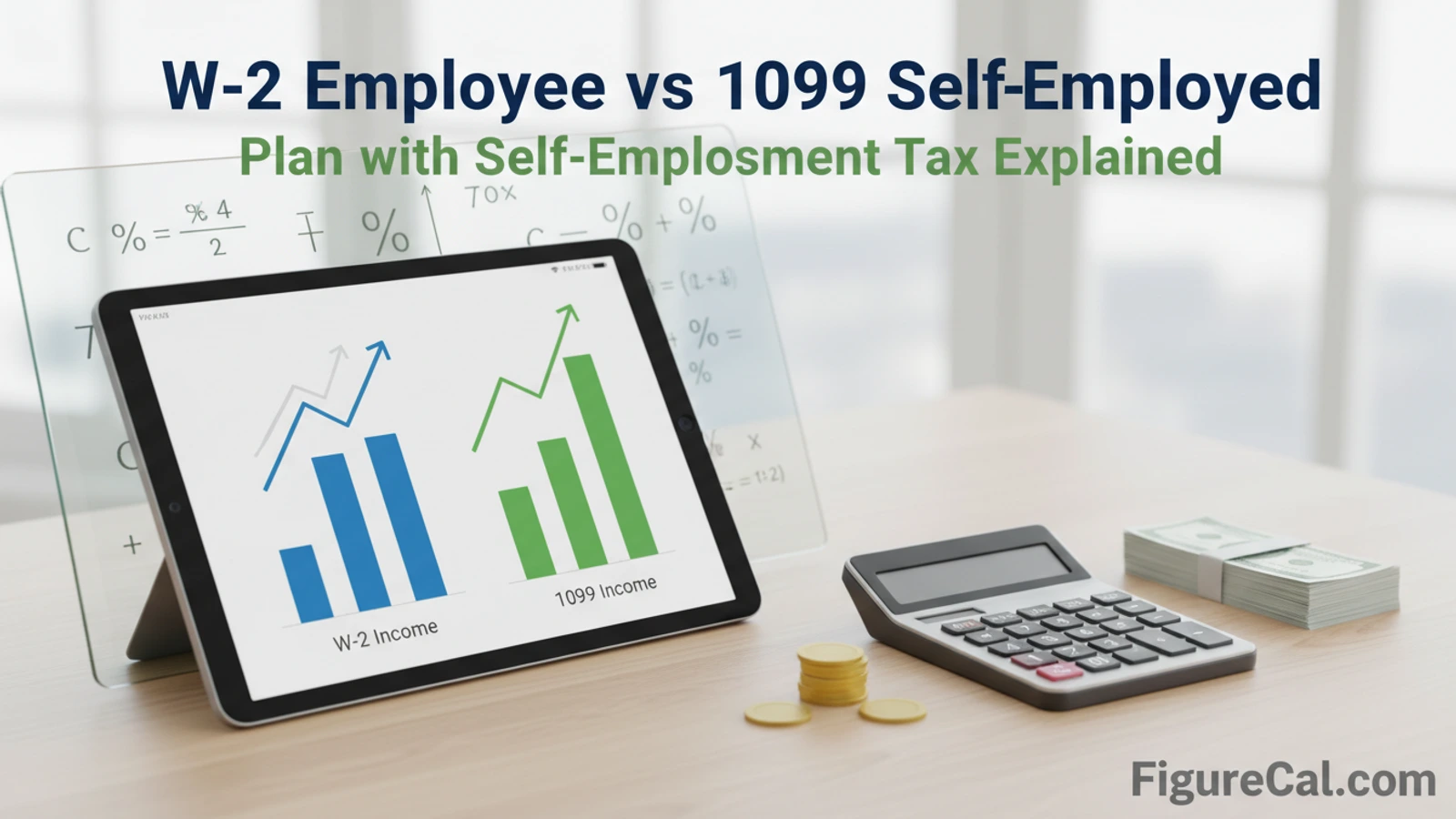 W-2 Employee vs 1099 Self-Employed Tax Burden Explained | FigureCal W-2 Employee vs 1099 Self-Employed Tax Burden Explained finance calculator guide with planning chart